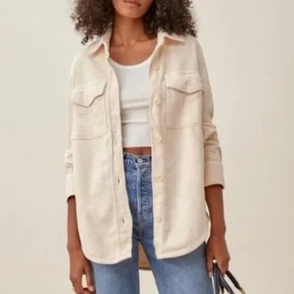 Beige Button-Front Shacket Jacket Shirt Coat Oversized Light Weight – Size M - Picture 1 of 8